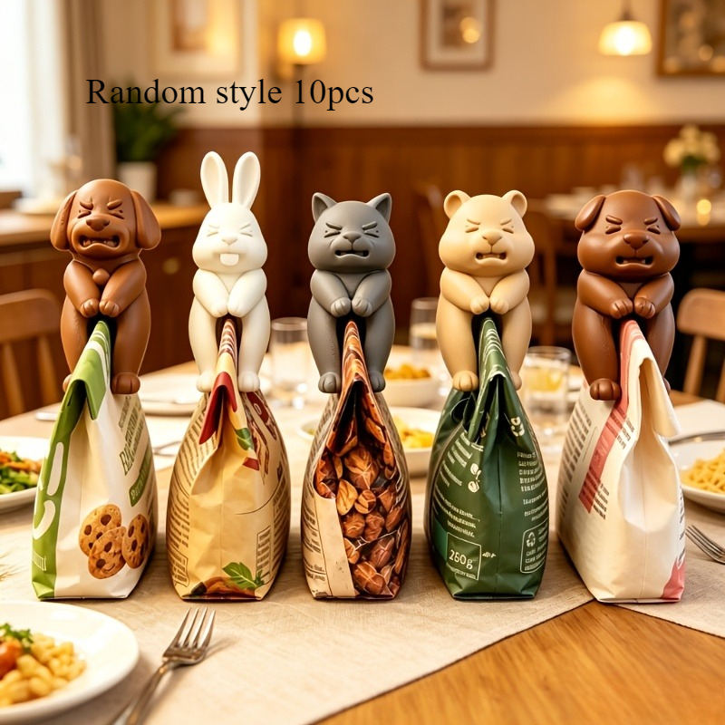 TEMU Creative 3d Animal Squad Snack Sealing Clips, Multi-style Cute Puppy Rabbit Gray Cat Bear 3d Sealed Clips, Food Packaging Bags Moisture-proof