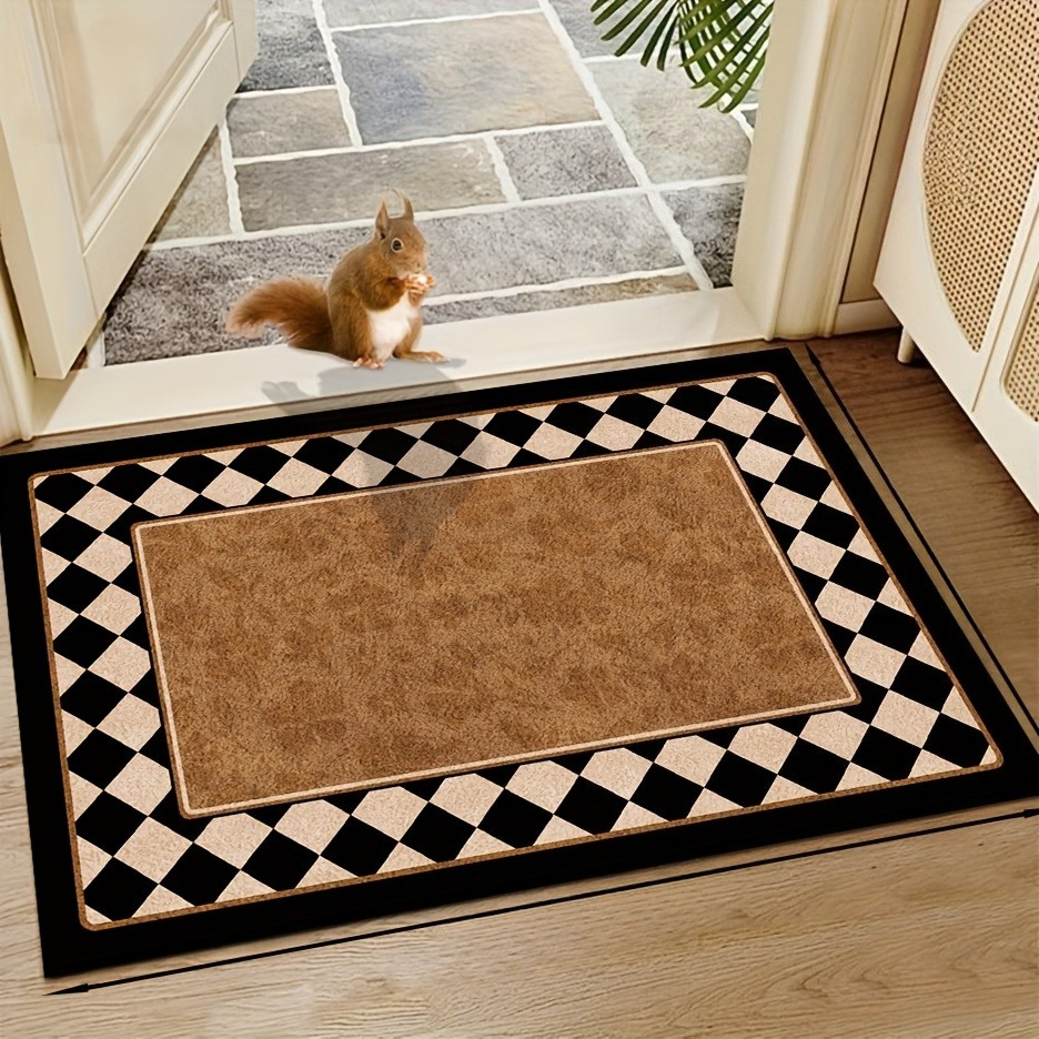 TEMU 1pc, Luxurious Vintage Diamond-pattern Printed Floor Mat, Soft Flannel Material, Elegant Mat Suitable For , Kitchens, And Bedrooms, Modern