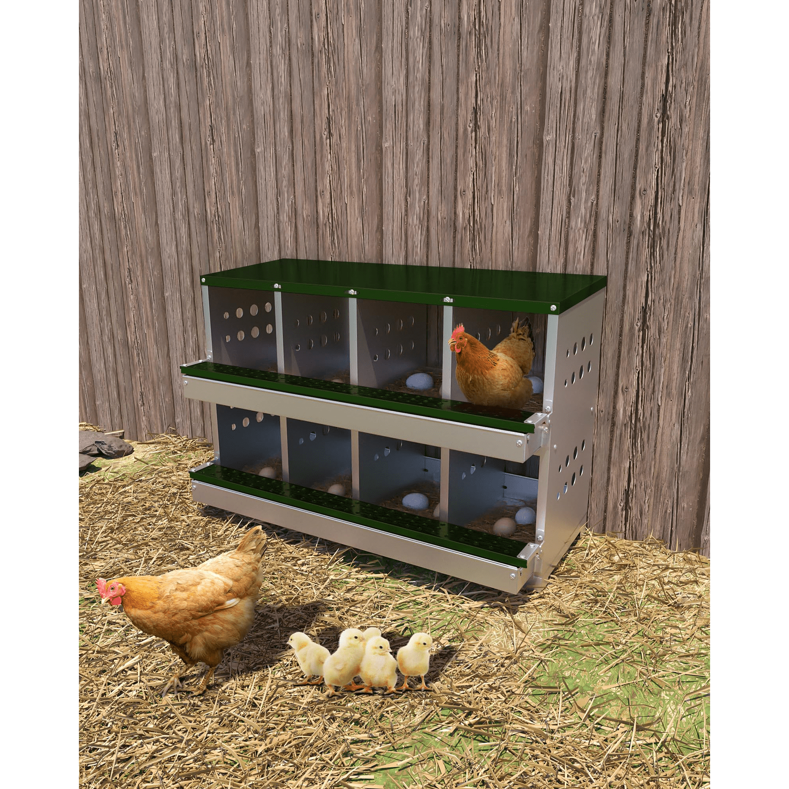 TEMU Chicken Nesting Box, Galvanized Steel Chicken Laying Boxes For Hens With 8 Training Eggs, Tray, Easy Wall Mount For Backyard Coop