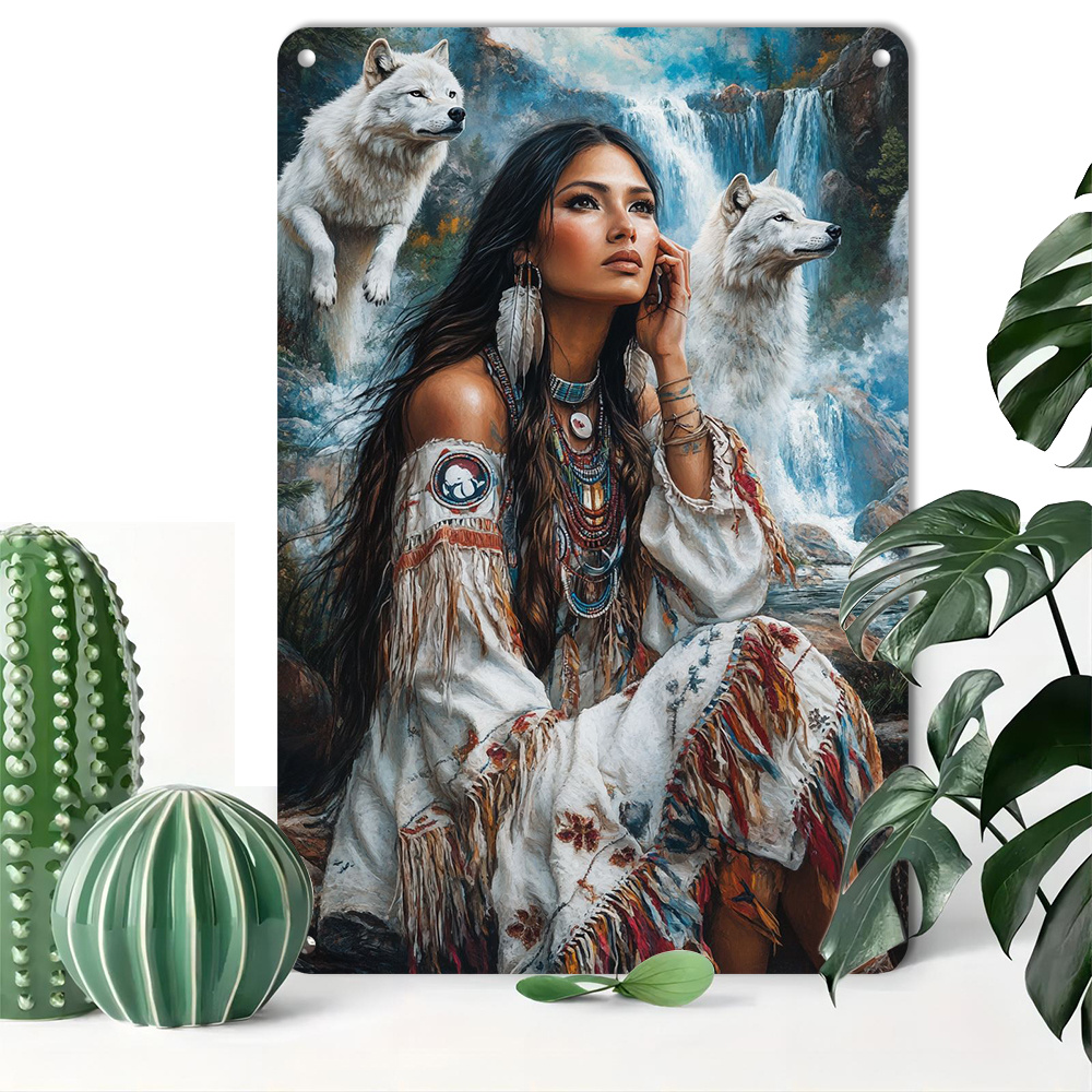 TEMU Set Of 2 Decorative Tin Signs Featuring A Wolf And Waterfall Theme, Metal. Weather-resistant Artworks Are Suitable For Indoor And Outdoor Use,