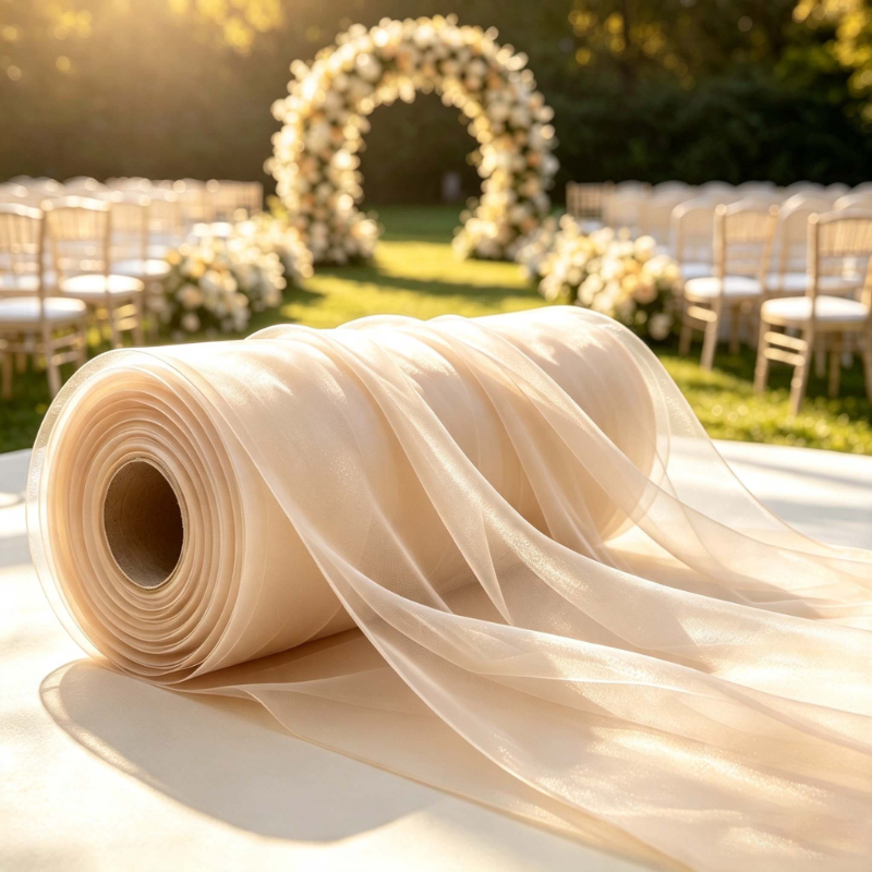 TEMU 1 Roll Of 90-meter-long Milky Champagne-colored Sheer Tulle With A High-drape Quality. Lightweight, Delicate, And Transparent Without Being