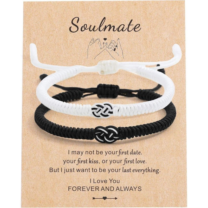 Bracelet Couple OTJER - 2 Bracelets Cordon Ajustables Tissés Main, Nœud Chanceux, Amitié Amour Éternel - Cadeau Saint-Valentin, Anniversaire
