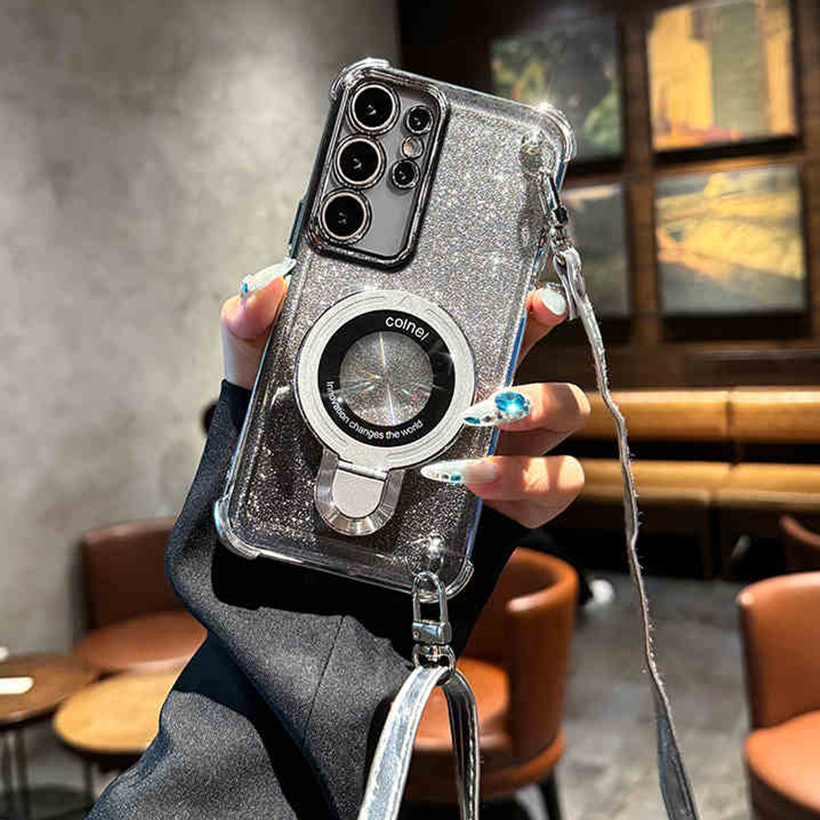 TEMU Phone Case: Latest Metal Magnetic Mount   Supports Wireless Charging   Adjustable Crossbody Strap   Lens Protector Film   Glitter Cardstock