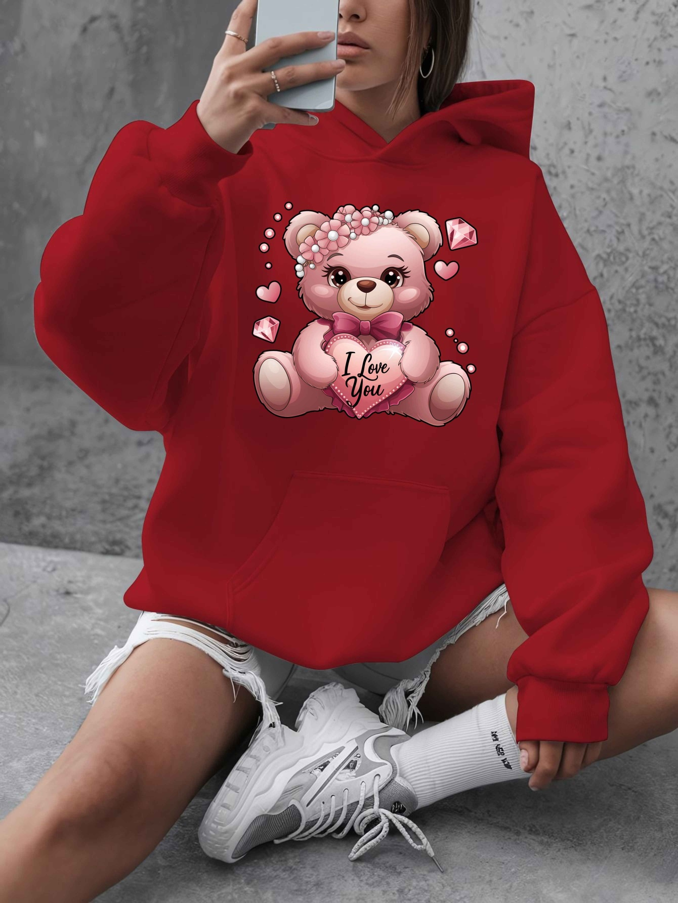 plus size womens teddy bear fleece printed sweatshirt ladies