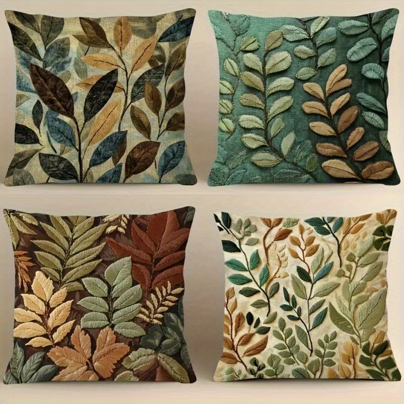 4pcs 2d flat   sided print not embroidered leaf pattern short plush pillowcase machine washable suitable for daily e valentines day mothers day   halloween thanksgiving christmas holiday decoration Product details 4