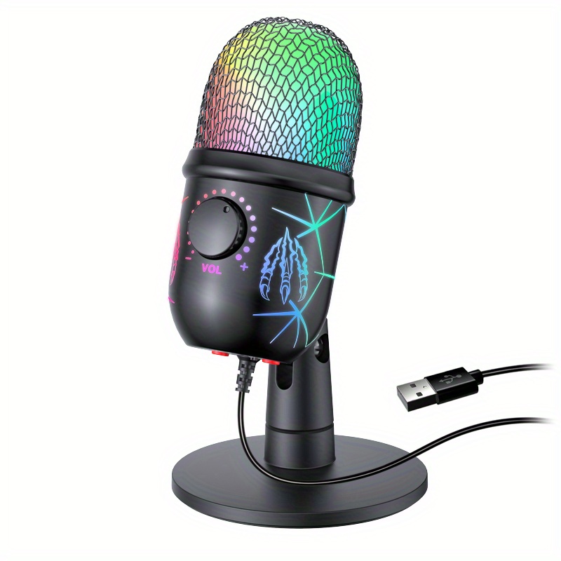 TEMU Usb-a Gaming Microphone, For Pc/ /ps4/ps5/phone- Mic With Rgb Lighting, Gaming Microphone For Console, Microphone For Recording, Microphone For