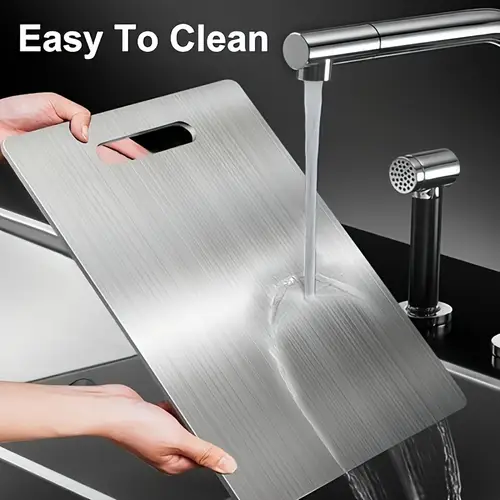 1pc easy to clean high quality stainless steel kitchen cutting board double sided non slip for vegetables fruits and meats with handle portable outdoor kitchen utensil easy to store