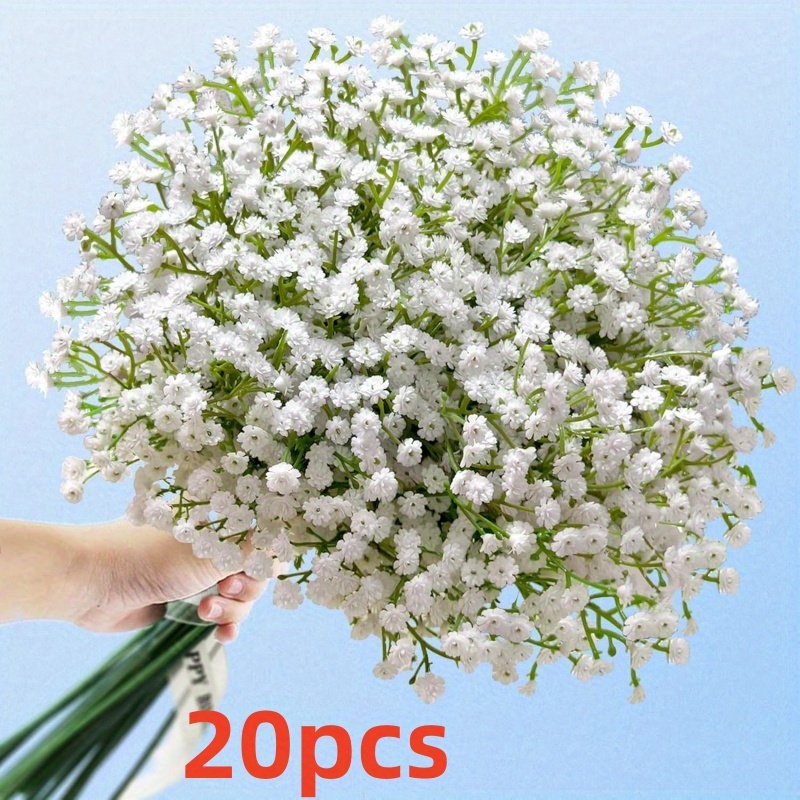 20pcs real touch white baby s breath artificial flowers long stems for wedding decor vase arrangements and home decor lifelike gypsophila bouquet with green foliage wedding decorations natural look flowers   stems