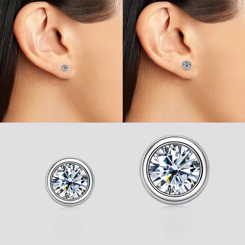 Women's 925 Silver Round Bubble Synthetic Moissanite Earrings, Everyday Wear