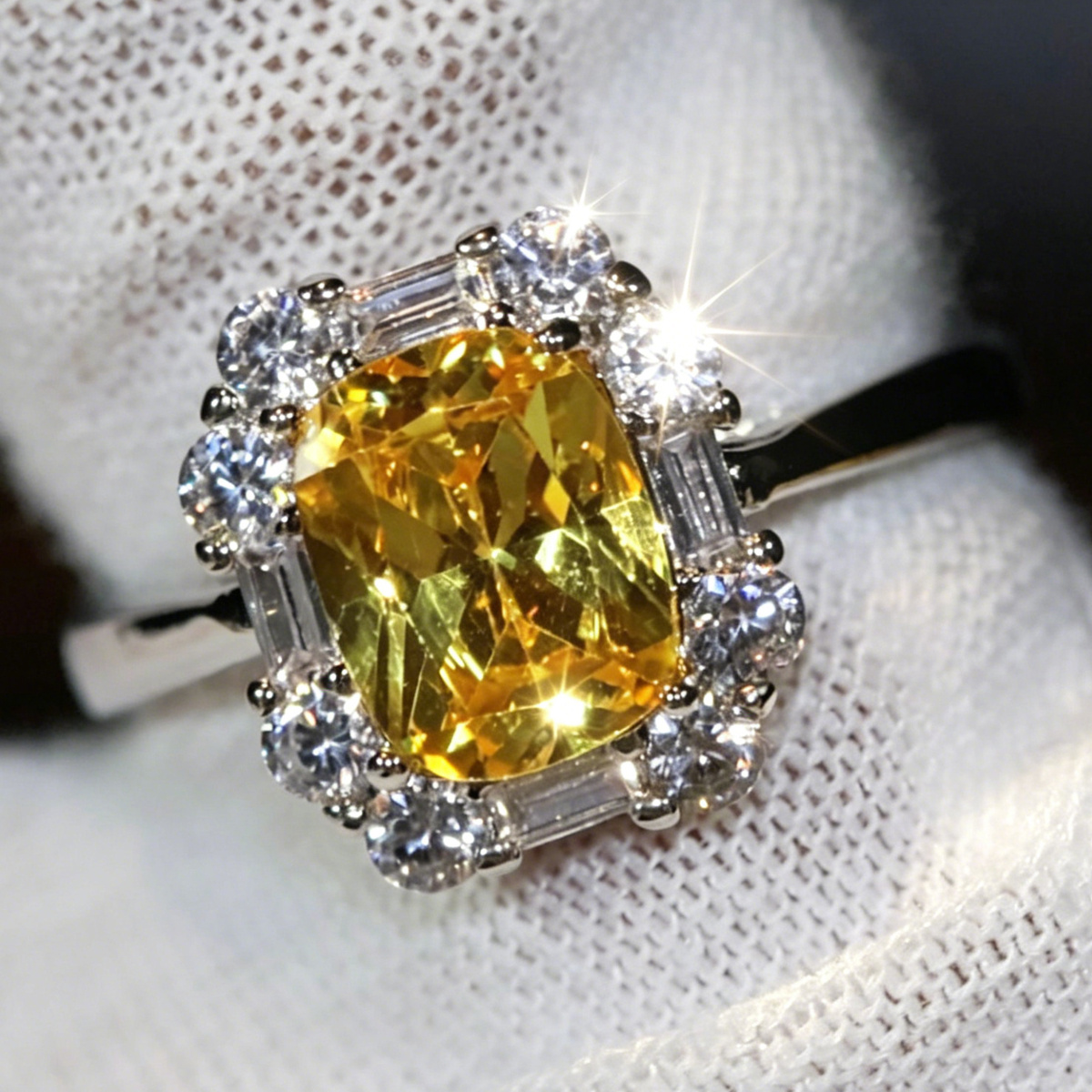 Exquisite Yellow Cubic Synthetic Zircon Ring, Perfect for Teens