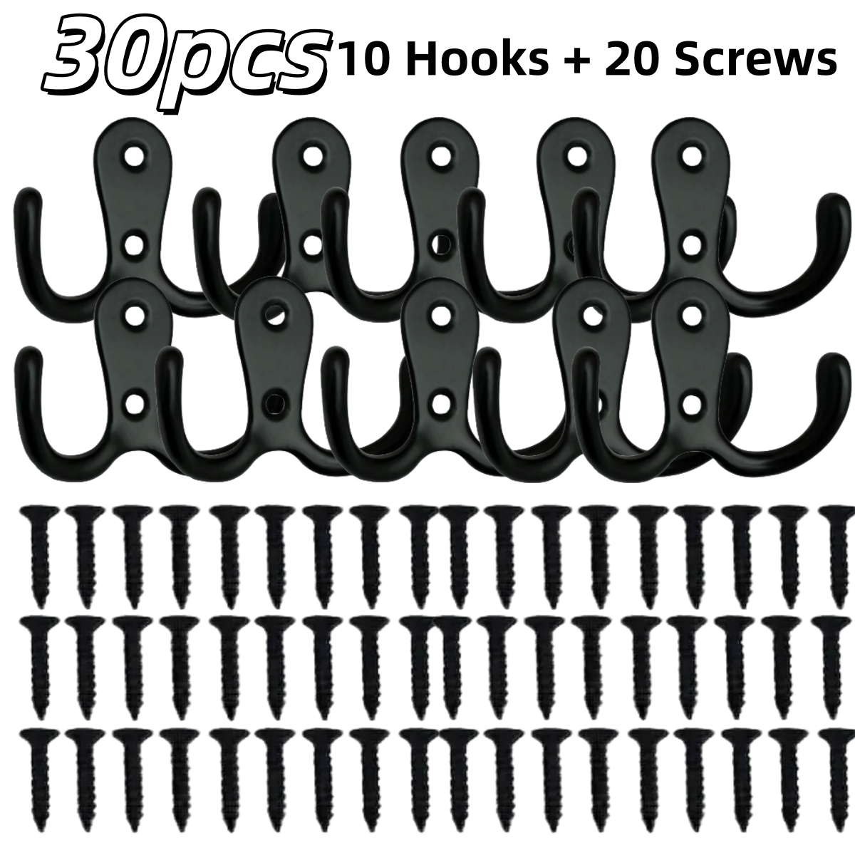 E-shop 30 Stück (10 Haken + 20 Schrauben) Doppellagige Wandhaken aus Zinklegierung, Doppelhaken Kleiderschrank Organizer, platzsparende Mantelhaken,