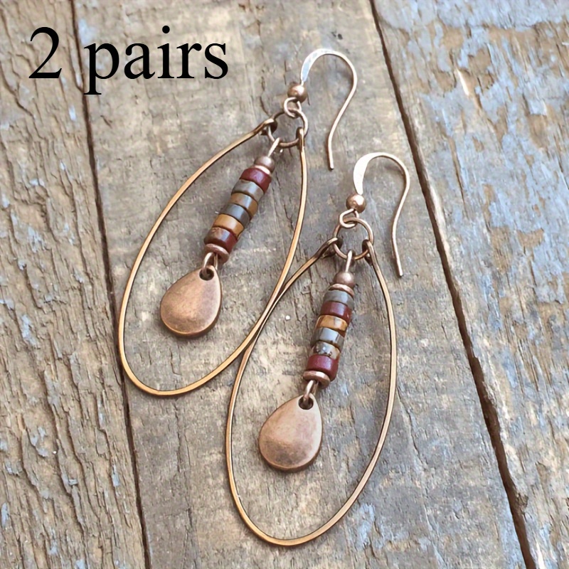 TEMU A Pair Of 925 Silvery Bohemian Style Rose Golden Plated Pendant Earrings, With Natural - Perfect For Casual Wear And Special Occasions, An Ideal