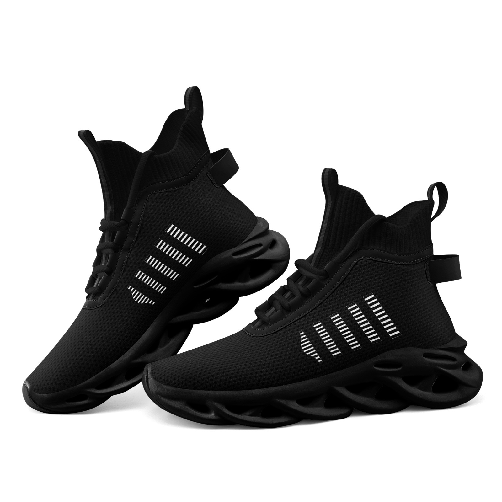 Men's White Black Graphic Stripe Sneakers, Lightweight & Breathable