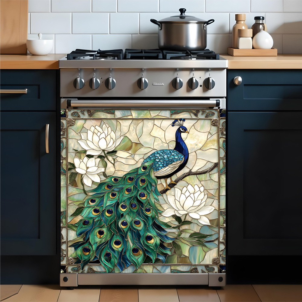 TEMU Large Colorful Peacock Fridge Magnet Suitable For Refrigerator/dishwasher - Vibrant Detachable Bird On Branch With Floral Decor, Pvc Wall Art,