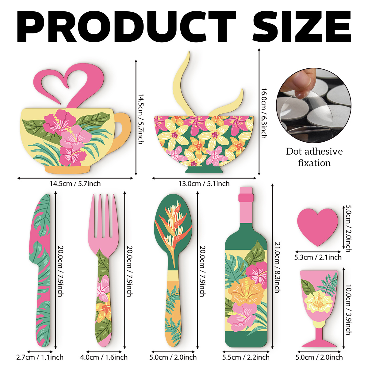 TEMU 8pcs Creative Wooden Wall Decor Set With Fork, Coffee Cup, And Wine Glass Designs - Suitable For Kitchen, Cafe, Restaurant, Bar Wall Decoration,