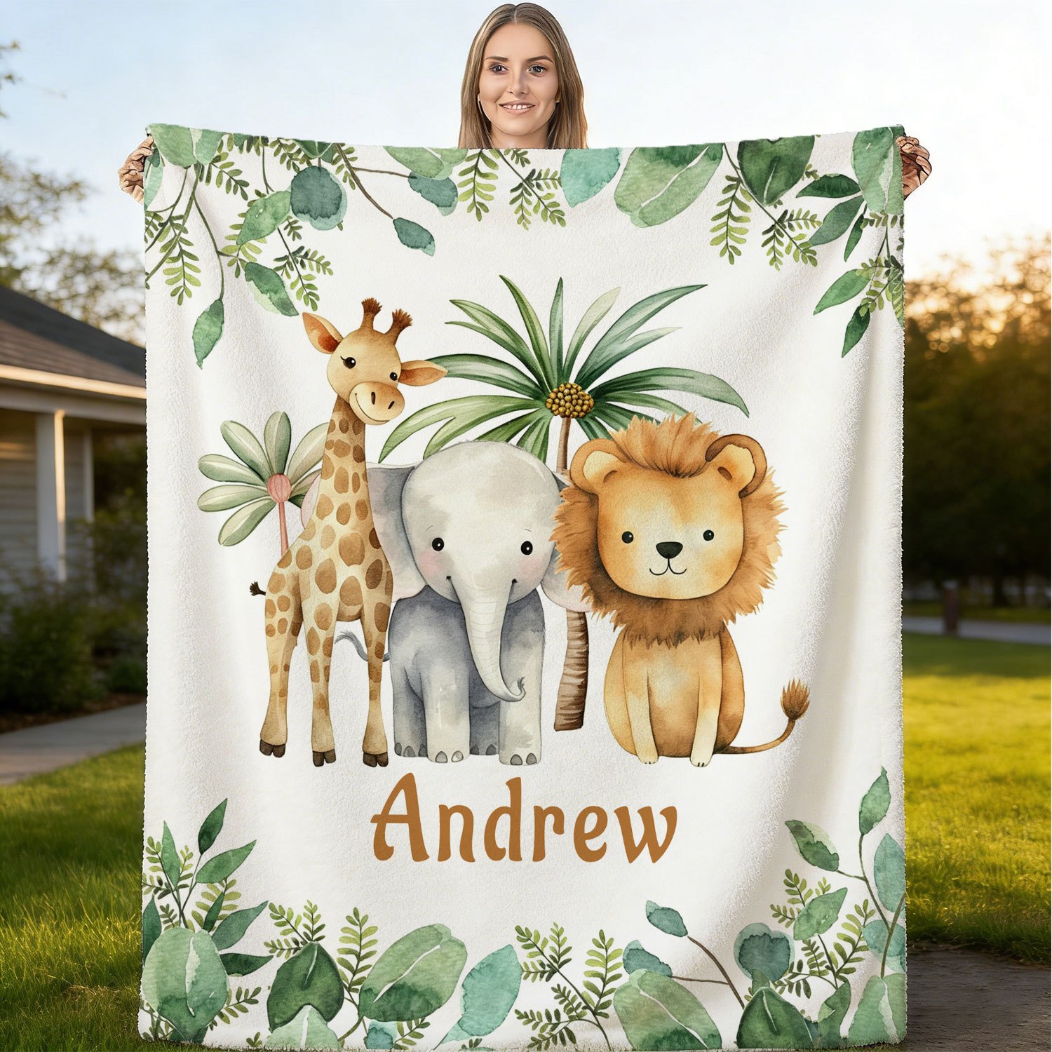 TEMU Couverture personnalisée avec nom, motif de zoo de dessin , couverture en , cadeau pour les passionnés de , couverture en peluche toutes ,