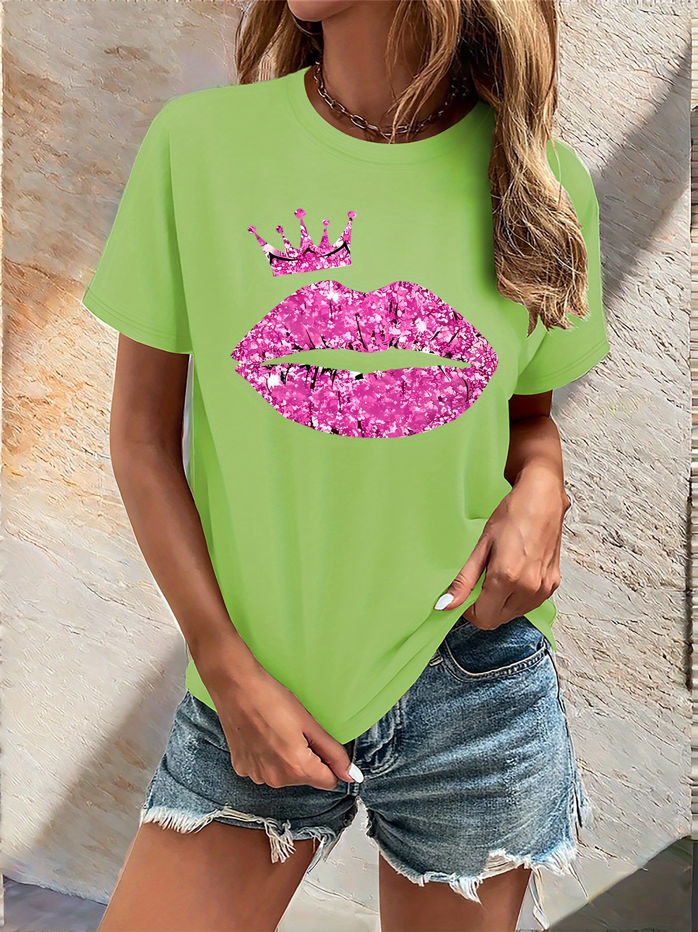 women's lime green graphic t shirt casual Temu United Kingdom