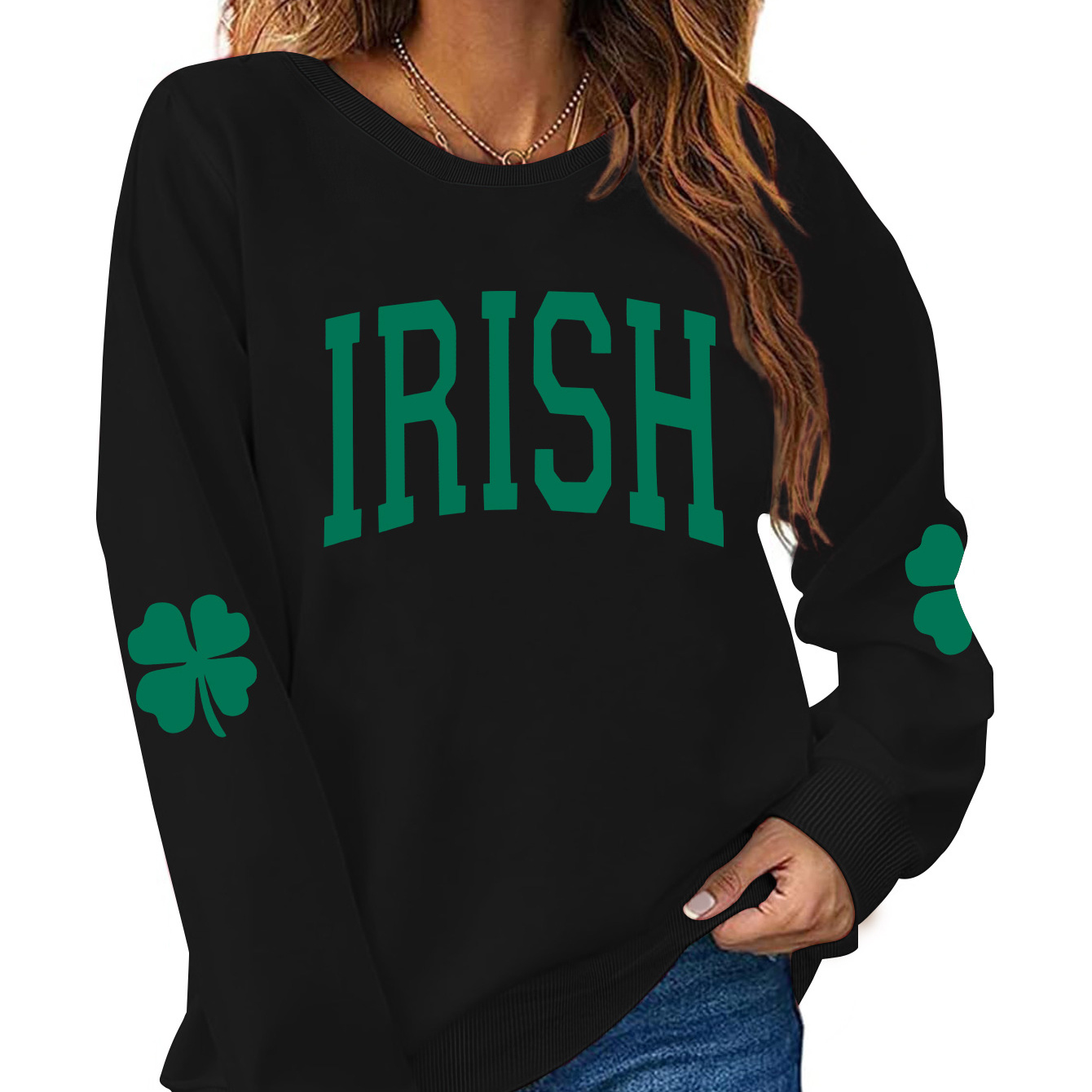 

's Day Sweatshirt Featuring Irish Letters And A Design, A Cozy Round-neck Casual Pullover For Women, Autumn And Winter.