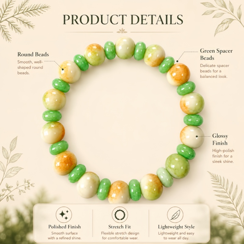 Green Marble Pattern Bead Bracelet, Bohemian Style