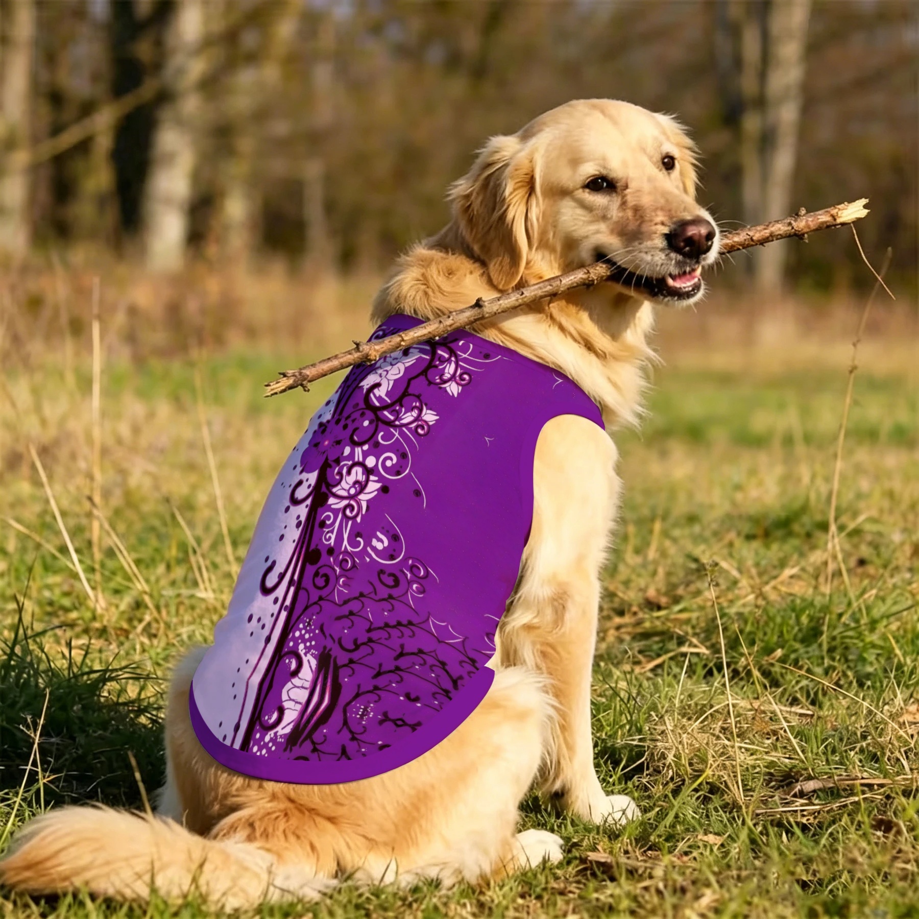 TEMU Clothing, Purple Tone Vine Printed Pattern, Pet Vest For Small, Medium And Large Pets, Suitable For Outdoor And Daily Activities. Look Records