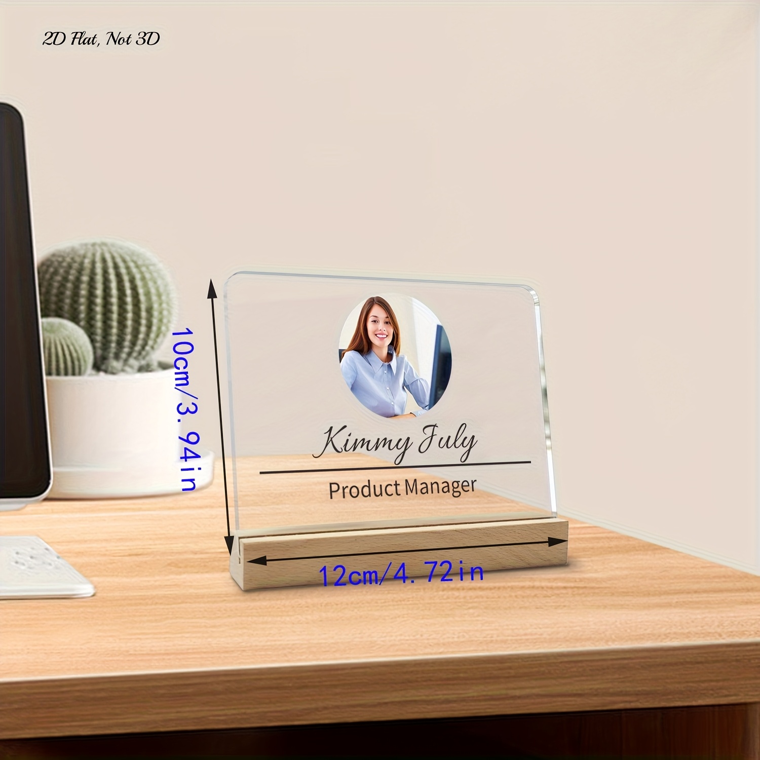 TEMU 2D, 2D, 1 pieza de juego de escritorio acrílico personalizado - , ubicación y foto personalizados, accesorio de oficina de madera, placa
