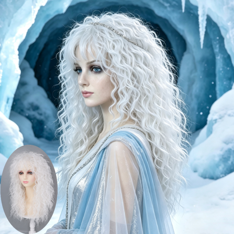 TEMU Women' Long Wavy Wig For Parties, Daily Wear, And Festive Outfits, Featuring Fluffy Layered Bangs And A Full Headpiece, Made Of Heat-resistant
