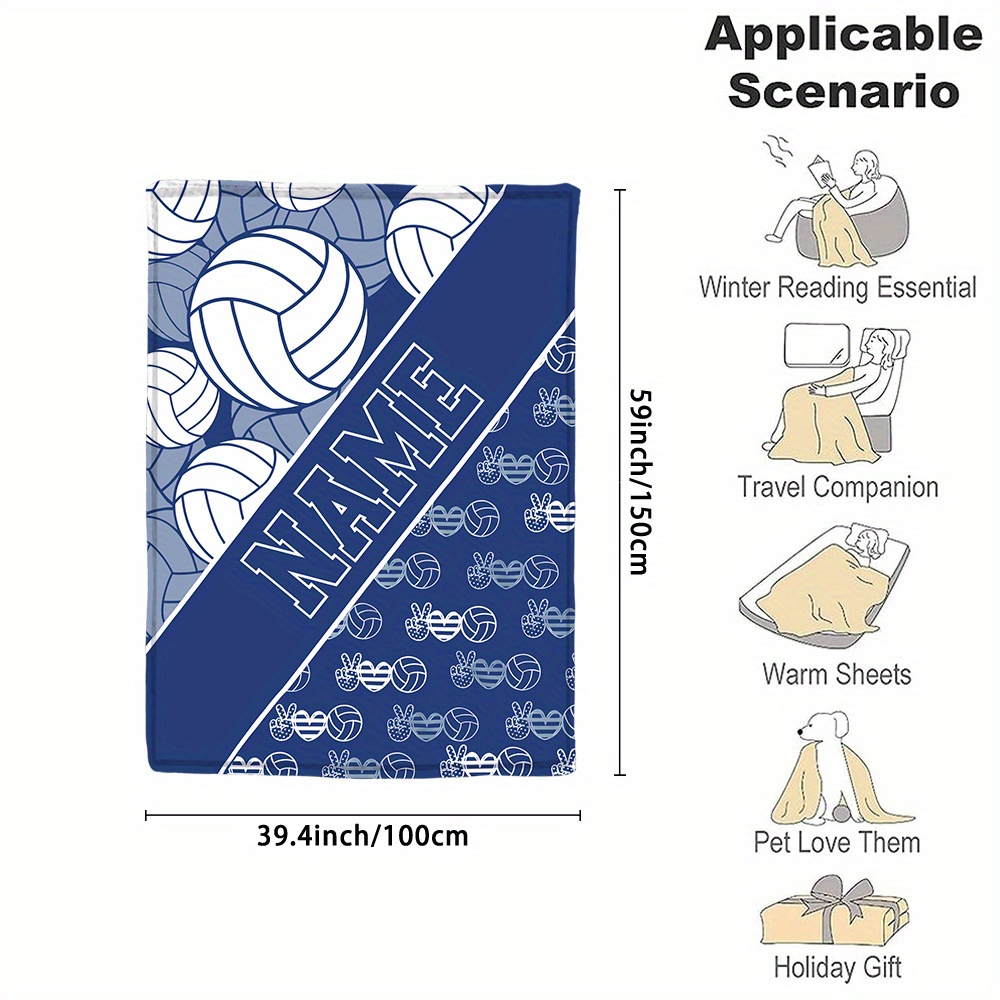 TEMU Customizable 1pc Volleyball Flannel Throw Blanket, Soft Comfortable Warm Blanket, Personalized Sports Memorabilia, Ideal For Home, Office, Bed,