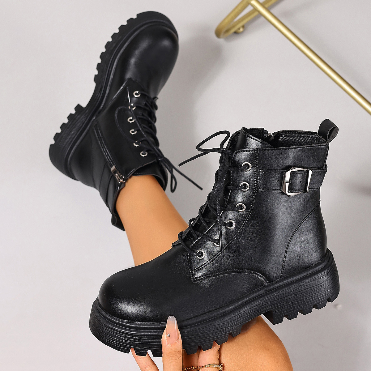 Women'S Chunky Platform Boots Lace-Up Ankle Boots with Non-Slip Rubber  Sole, Synthetic Cover Upper Low Heel Everyday Formal Shoes for Women  Ea