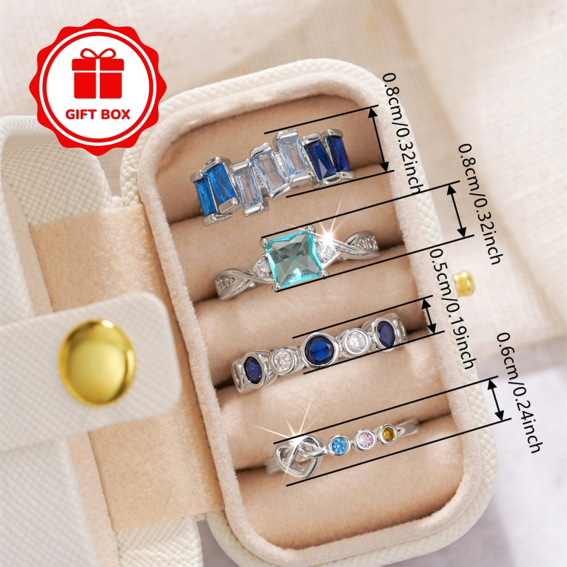 4pc Elegant Multi-Color Synthetic Zirconia Stackable Ring Set