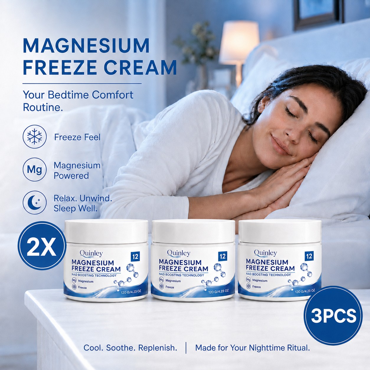Magnesium Frost Topical Cream 3pcs: Cooling And Lightweight Moisturizing Lotion- Suitable For Legs And Feet, Ideal For Types