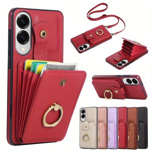 phone case suitable for samsung s25edge phone case with card holder s25 slot high end leather card holder phone case lanyard new