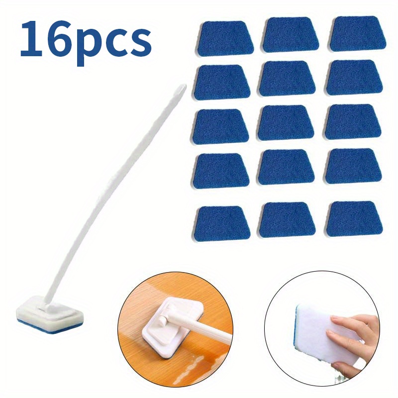 TEMU 16pcs Removable Bathtub Brush With Long Handle - 2 In 1 Tub Tile Scrubber Brush, Sponge Wall Scrubber Brush For Window Glass Kitchen Swimming