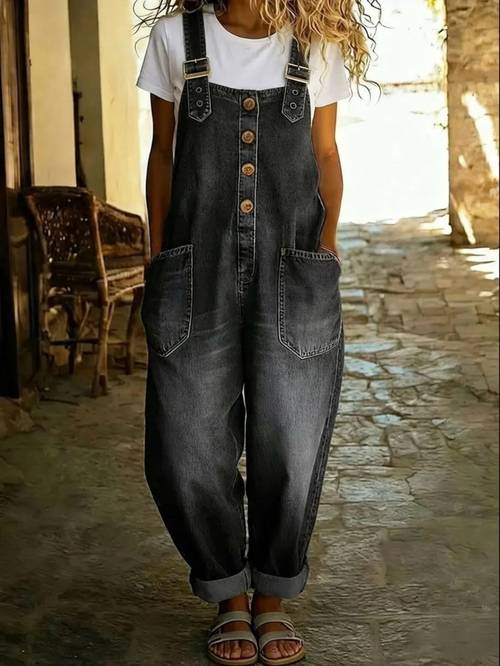 womens retro buffalo pants casual and loose fitting wide leg work overalls with adjustable shoulder straps and drawstring denim dress suitable for weekend camping and outdoor wear