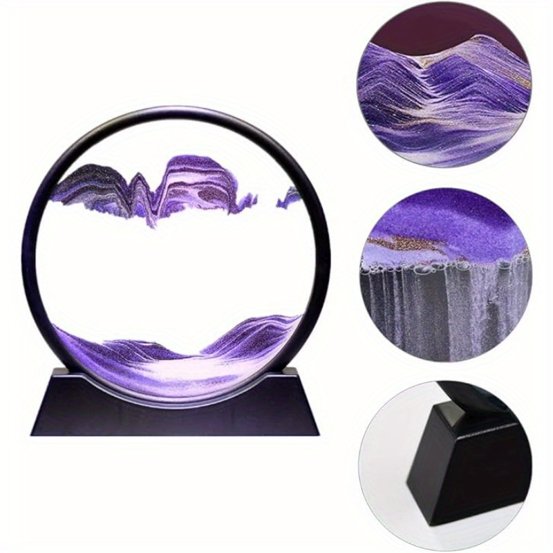 TEMU 3d Art , Moving Sand Art Picture Round Glass 3d Deep Sea Sandscape Display Flowing Sand Painting Relaxing Desk Toys (purple)