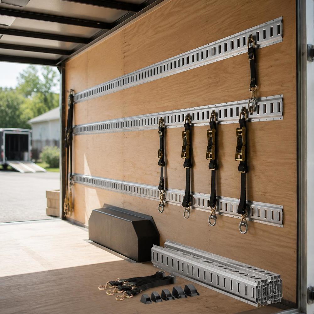 32pcs Rail Kit, Steel Rails, O-ring Tie-off Anchors With End Caps, Cargo Trailer Tie Down System For Motorcycles, Bikes And Equipment, 816 Kg Load