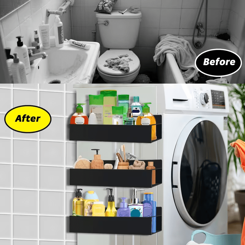 4pcs Black Refrigerator Magnetic Spice Rack Storage Rack, Refrigerator Metal Magnetic Shelf, Microwave Strong Magnetic Refrigerator Shelf, Kitchen Storage Gadgets