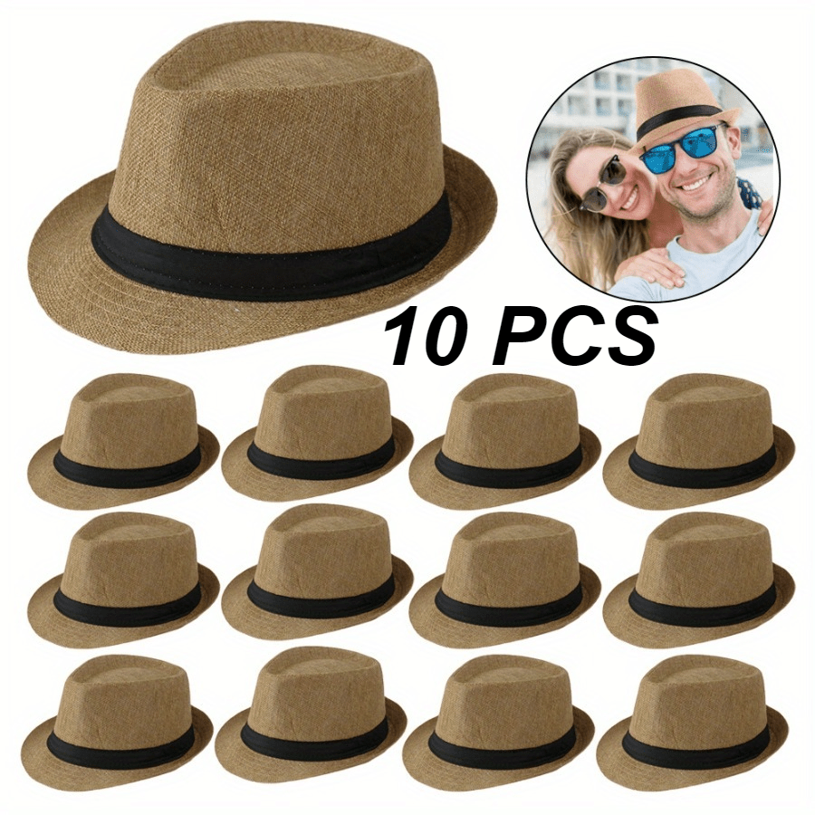 TEMU 10pcs Set Of Panamanian Solid-color Small Hats, Jazz Hats, Denim- Hats, And Vacation Western Hats, For Weddings And Birthday Parties, Western