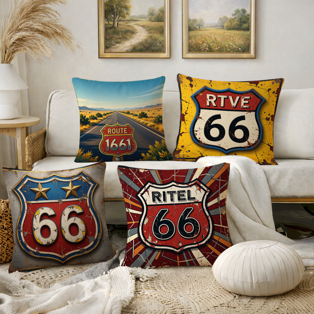TEMU 4pcs Style Throw Pillow Covers,decorative Cushion Cases, Route - Sign With 