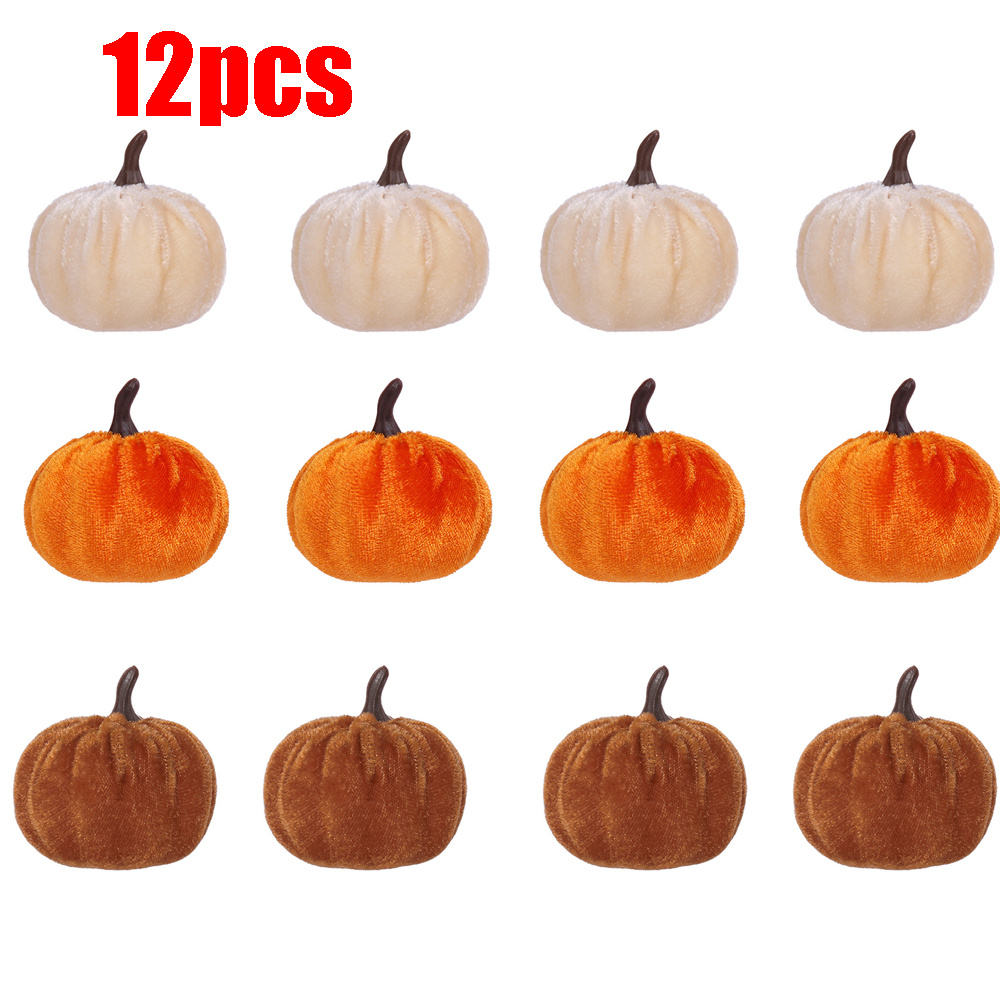 TEMU 12pcs Velvet Pumpkin Set, Orange Pumpkin Set, Festival Decoration, Halloween Decoration, Thanksgiving Decoration, Decoration, Table Decoration,