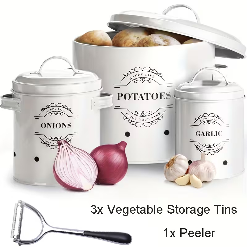 TEMU A Set Of 3 Canned Food Storage Bins For Potatoes, Onions, And Garlic, A Convenient Fruit, Canned, And Vegetable Basket With Ventilation Holes
