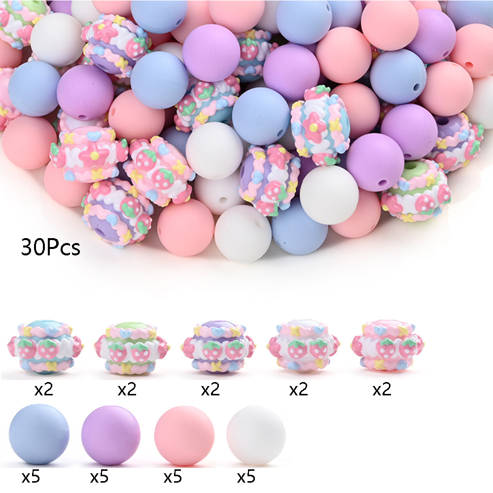 TEMU 30 pièces Perles Rondes en Silicone Acrylique 15mm Printemps Perles Mélangées Perles Espacées DIY Perles pour Stylo Collier Bracelet Décoration