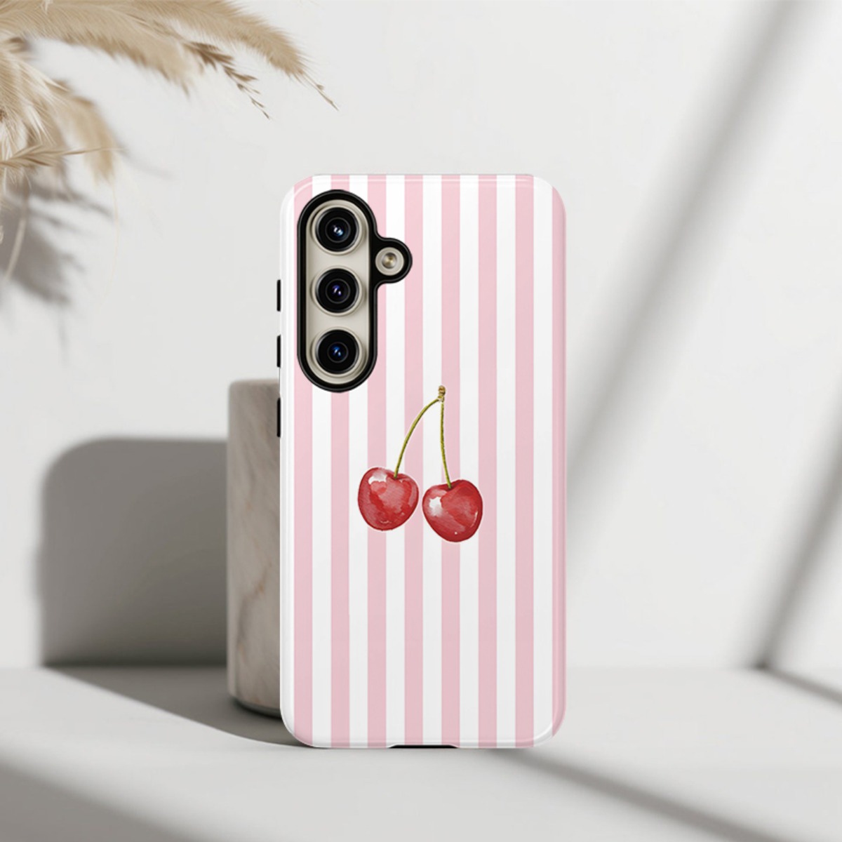 TEMU Phone Case: Simple Striped Cherry Pattern -one Film Phone Case, Tough, Dual Layered Case For Superior Protection, For For Galaxy