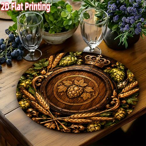 2d flat 4pcs 15x15in exquisite placemats hop golden theme anti slip heat resistant washable and durable round shape suitable for and table party decoration easy to clean