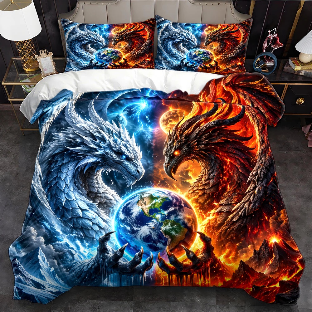 TEMU 3pcsss Dragon Guardian Earth Duvet Cover Set, 3pcsss Bedding (1* Duvet Cover   2* Pillowcases), Suitable For And Machine Washable, Invisible