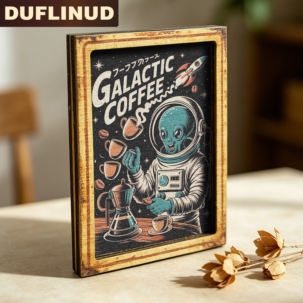TEMU Theme Fridge Magnet, Mini Decorative Plate With Astronaut And , Wooden Fridge Sticker, Retro Space Style, Suitable For Kitchen Refrigerator Door