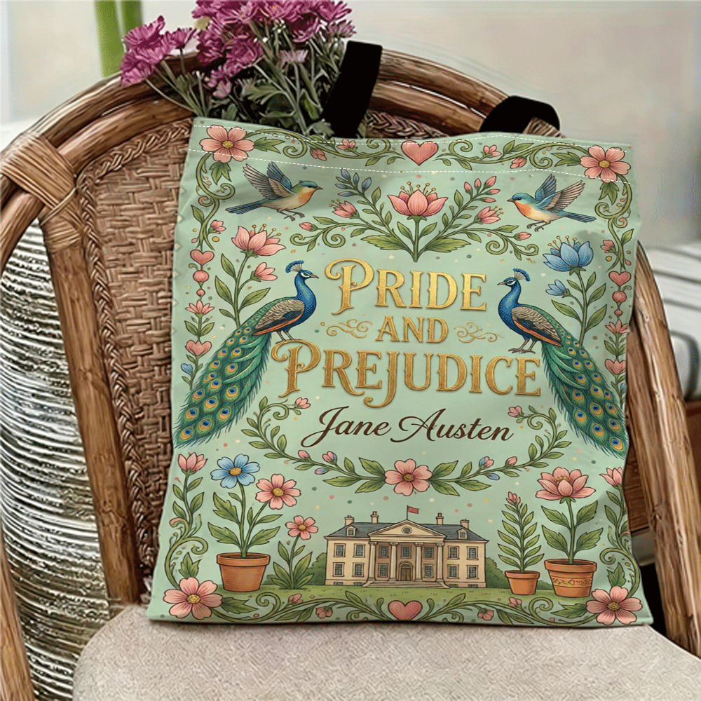 E-shop Pride and Prejudice Ästhetische Cover-Style Große Cartoon Faltbare Tragbare Einkaufstasche, Große Kapazität Tote
