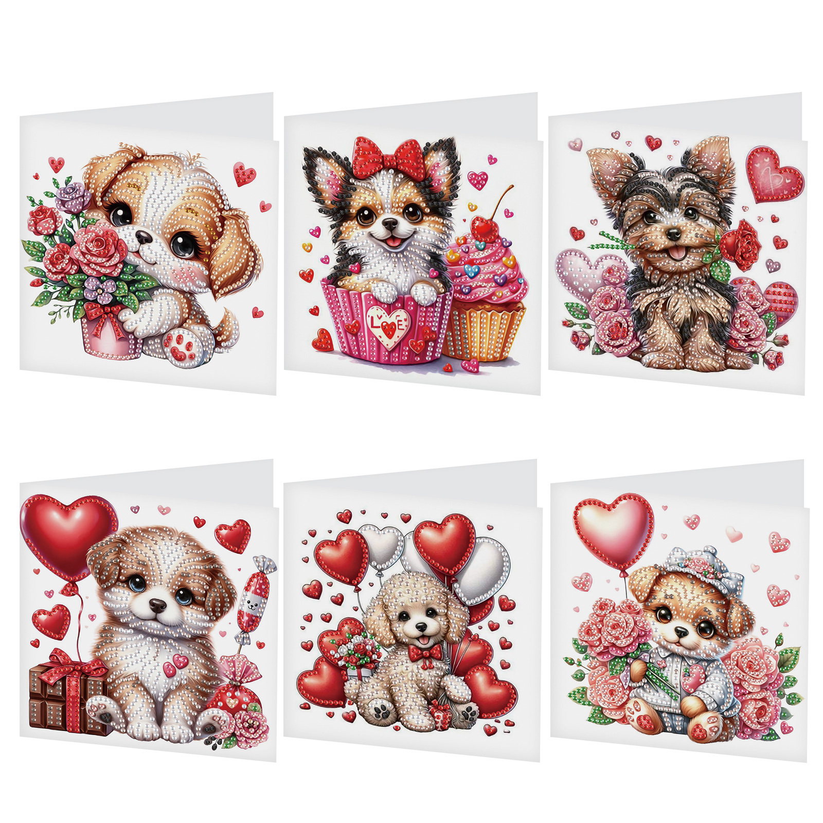 

6pcs Diy Diamond Painting Greeting Cards Kit, Designs With Irregular Shaped Acrylic Diamonds, Handcrafted Valentine's Day Cards Featuring Flowers & Sweets, Expressing , Diamond Art Kits