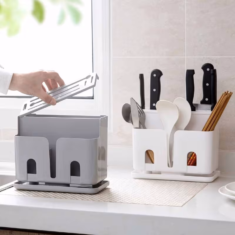 1pc plastic kitchen organizer rack chopsticks storage box knife holder with drain utensil caddy for cutlery and knives Product details 2