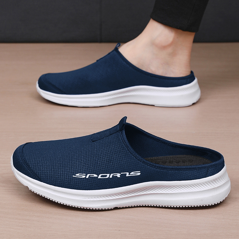 TEMU Trendy Men's Loafers, Breathable Mesh Shoes, Solid Color Half-toe Cover, Suitable For Indoor Daily Wear, Yoga, And Home Use And Summer
