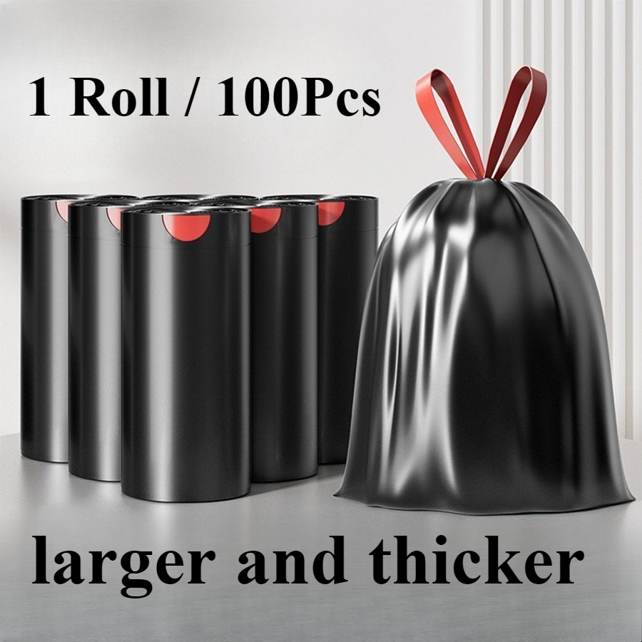 TEMU 1 Roll Of 100pcs Thickened Leak-proof Drawstring Trash Bags, Suitable For Home, Office, Kitchen, Bathroom, Outdoor Waste Disposal, With Secure